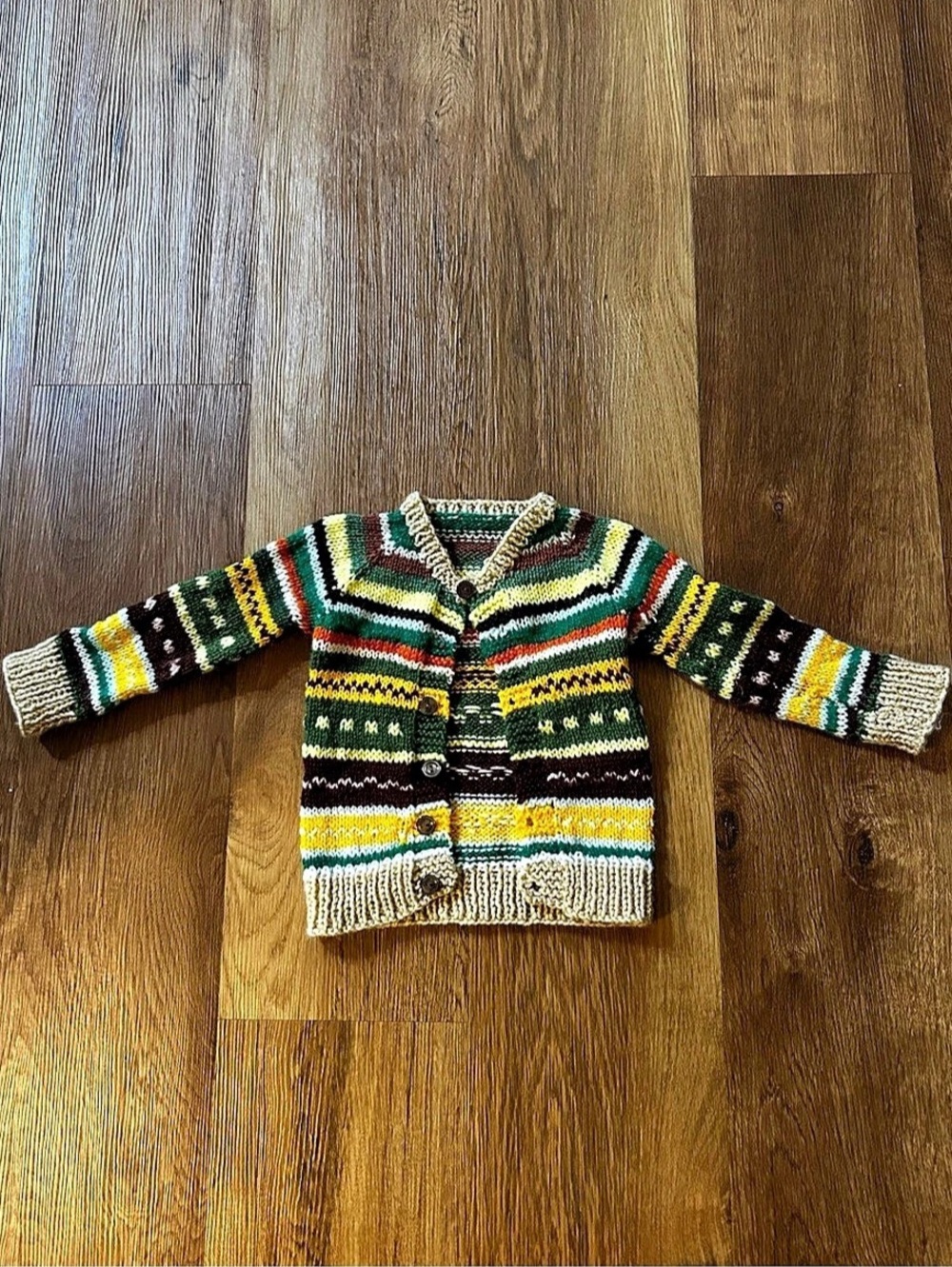 Handmade Striped Knit Cardigan in Green & Brown